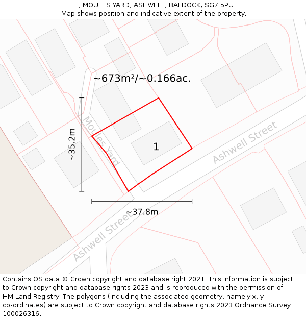 1, MOULES YARD, ASHWELL, BALDOCK, SG7 5PU: Plot and title map