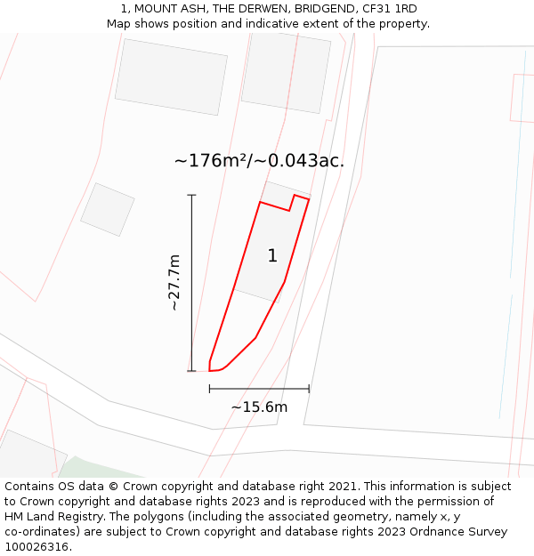 1, MOUNT ASH, THE DERWEN, BRIDGEND, CF31 1RD: Plot and title map