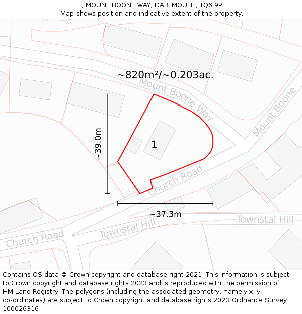 1, MOUNT BOONE WAY, DARTMOUTH, TQ6 9PL: Plot and title map