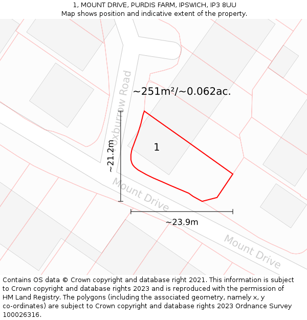 1, MOUNT DRIVE, PURDIS FARM, IPSWICH, IP3 8UU: Plot and title map