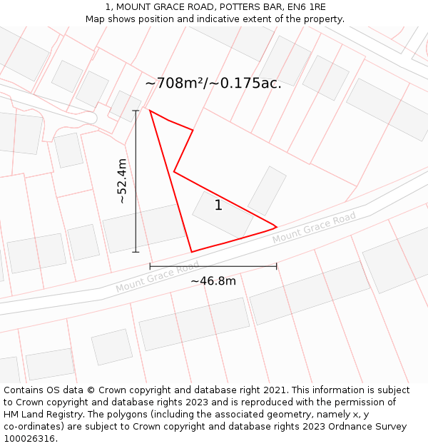 1, MOUNT GRACE ROAD, POTTERS BAR, EN6 1RE: Plot and title map