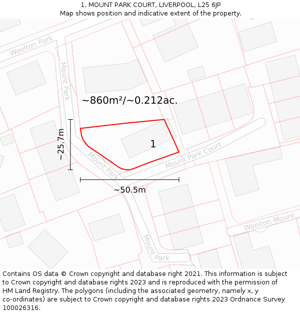 1, MOUNT PARK COURT, LIVERPOOL, L25 6JP: Plot and title map