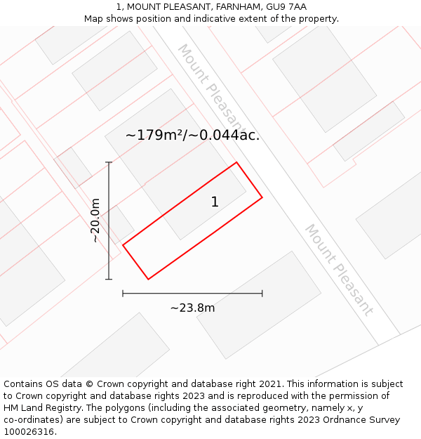 1, MOUNT PLEASANT, FARNHAM, GU9 7AA: Plot and title map
