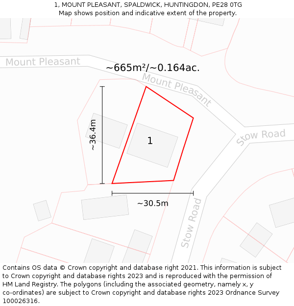 1, MOUNT PLEASANT, SPALDWICK, HUNTINGDON, PE28 0TG: Plot and title map