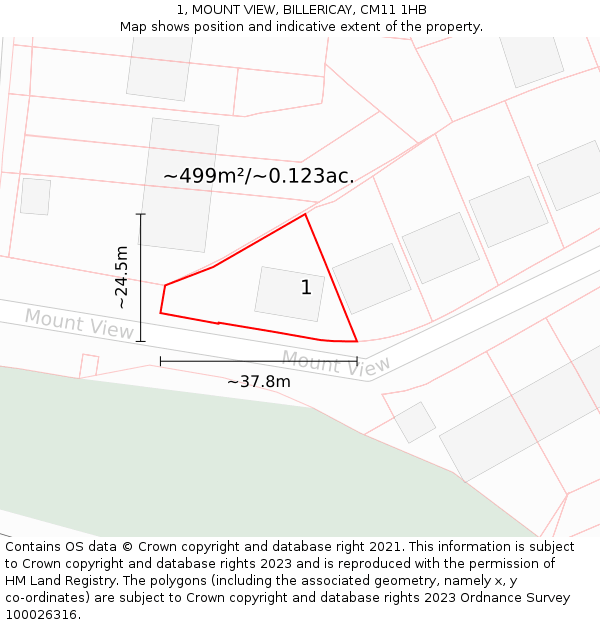 1, MOUNT VIEW, BILLERICAY, CM11 1HB: Plot and title map