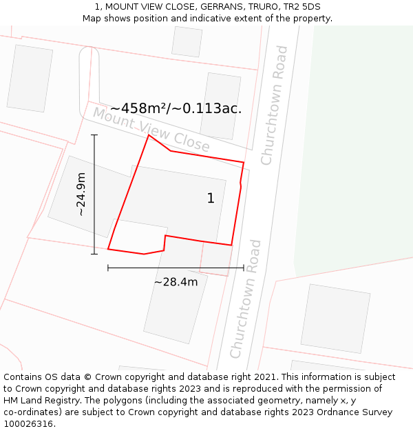 1, MOUNT VIEW CLOSE, GERRANS, TRURO, TR2 5DS: Plot and title map