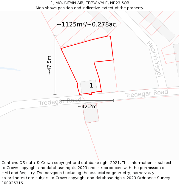 1, MOUNTAIN AIR, EBBW VALE, NP23 6QR: Plot and title map