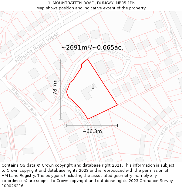 1, MOUNTBATTEN ROAD, BUNGAY, NR35 1PN: Plot and title map