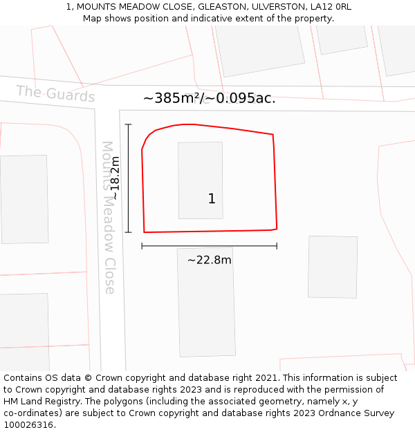 1, MOUNTS MEADOW CLOSE, GLEASTON, ULVERSTON, LA12 0RL: Plot and title map