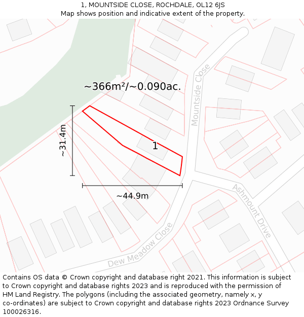 1, MOUNTSIDE CLOSE, ROCHDALE, OL12 6JS: Plot and title map