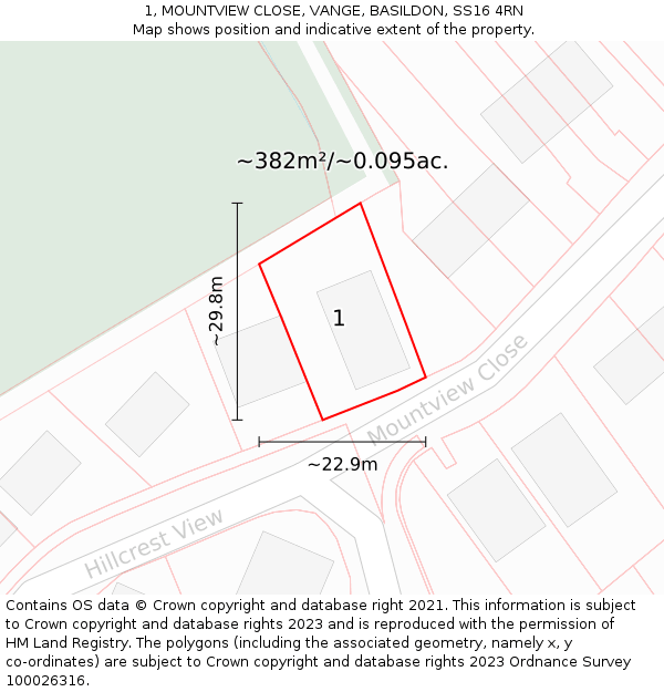 1, MOUNTVIEW CLOSE, VANGE, BASILDON, SS16 4RN: Plot and title map