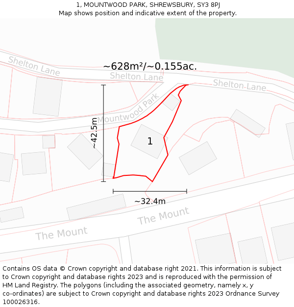 1, MOUNTWOOD PARK, SHREWSBURY, SY3 8PJ: Plot and title map