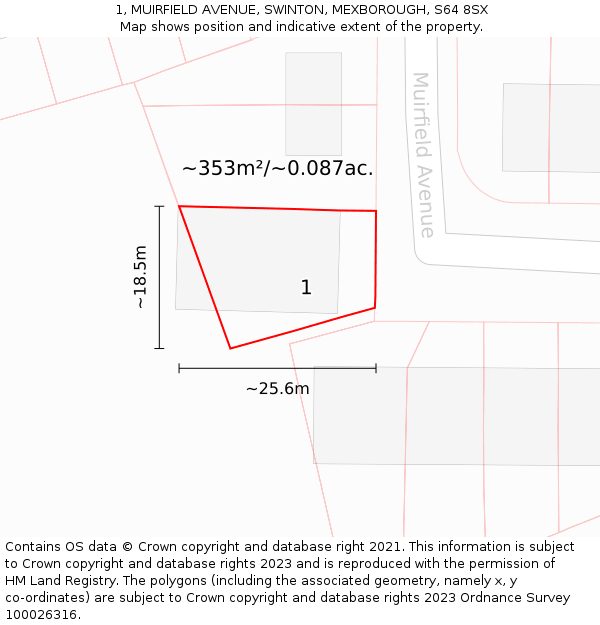 1, MUIRFIELD AVENUE, SWINTON, MEXBOROUGH, S64 8SX: Plot and title map