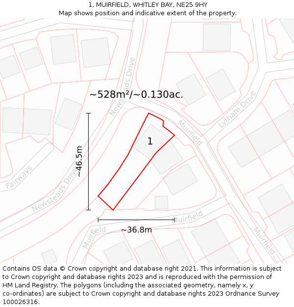 1, MUIRFIELD, WHITLEY BAY, NE25 9HY: Plot and title map