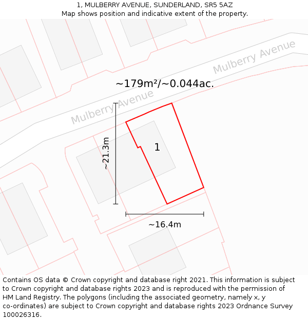 1, MULBERRY AVENUE, SUNDERLAND, SR5 5AZ: Plot and title map