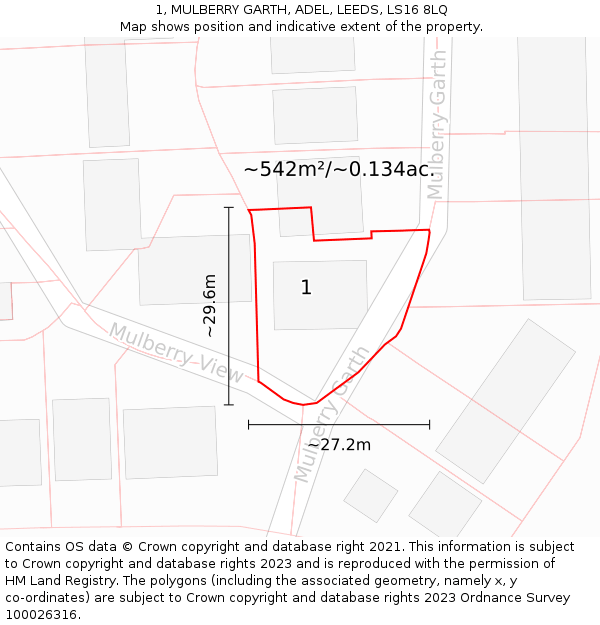 1, MULBERRY GARTH, ADEL, LEEDS, LS16 8LQ: Plot and title map