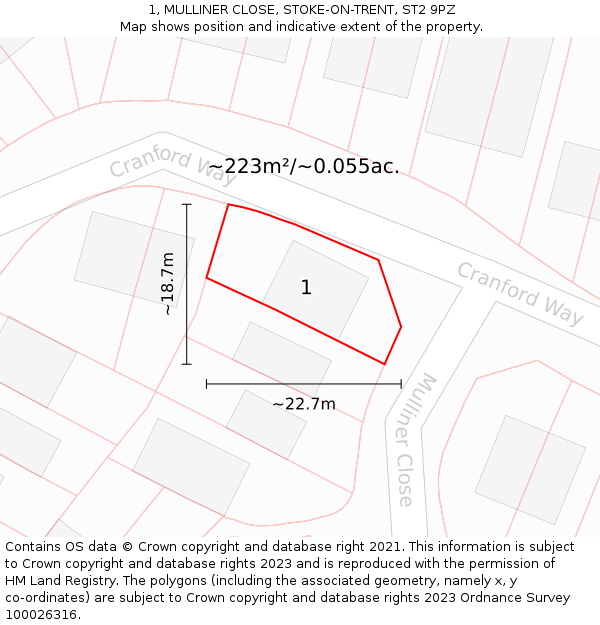 1, MULLINER CLOSE, STOKE-ON-TRENT, ST2 9PZ: Plot and title map
