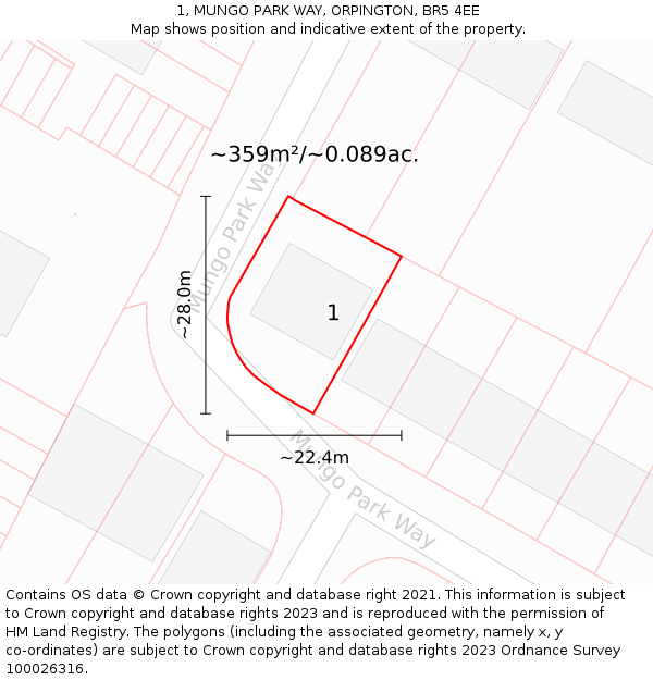 1, MUNGO PARK WAY, ORPINGTON, BR5 4EE: Plot and title map