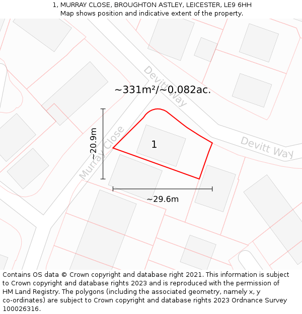 1, MURRAY CLOSE, BROUGHTON ASTLEY, LEICESTER, LE9 6HH: Plot and title map