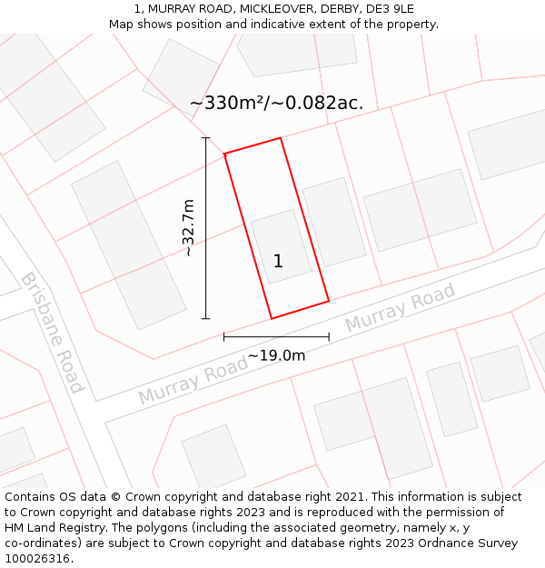 1, MURRAY ROAD, MICKLEOVER, DERBY, DE3 9LE: Plot and title map