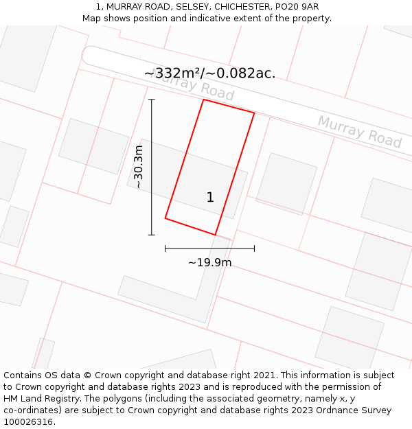 1, MURRAY ROAD, SELSEY, CHICHESTER, PO20 9AR: Plot and title map