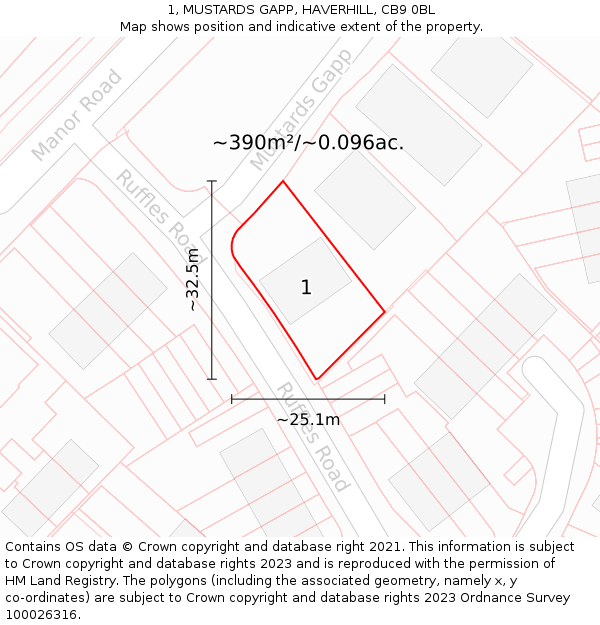 1, MUSTARDS GAPP, HAVERHILL, CB9 0BL: Plot and title map