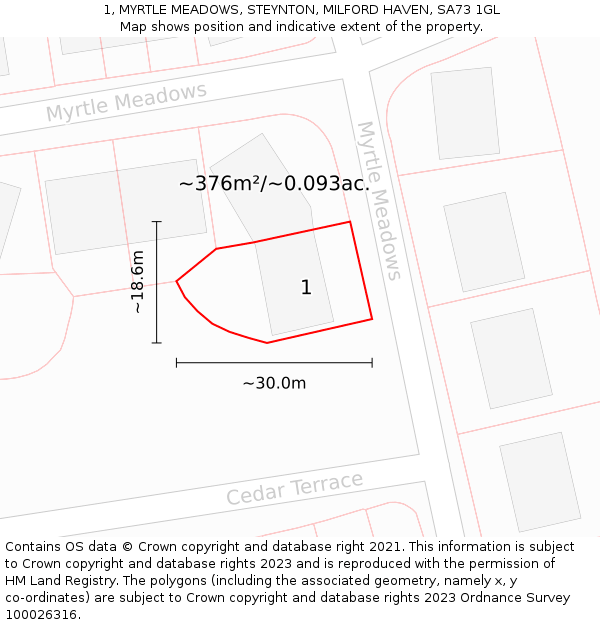 1, MYRTLE MEADOWS, STEYNTON, MILFORD HAVEN, SA73 1GL: Plot and title map