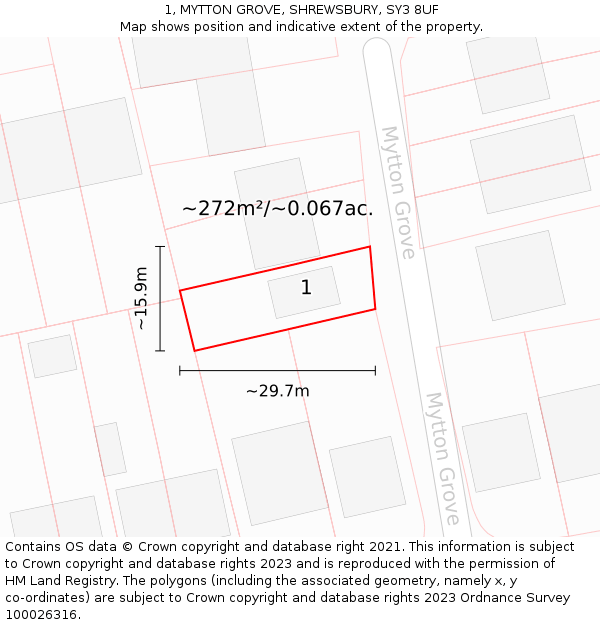 1, MYTTON GROVE, SHREWSBURY, SY3 8UF: Plot and title map