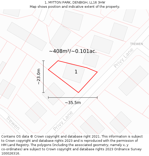 1, MYTTON PARK, DENBIGH, LL16 3HW: Plot and title map