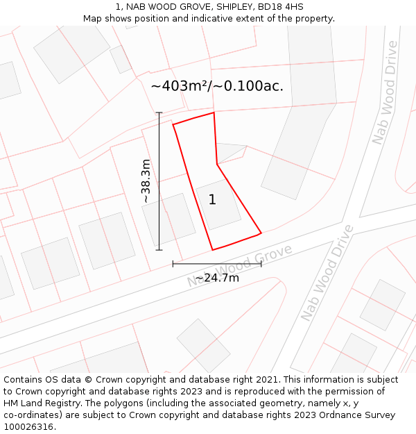 1, NAB WOOD GROVE, SHIPLEY, BD18 4HS: Plot and title map