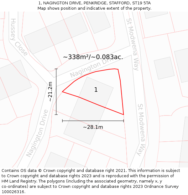 1, NAGINGTON DRIVE, PENKRIDGE, STAFFORD, ST19 5TA: Plot and title map