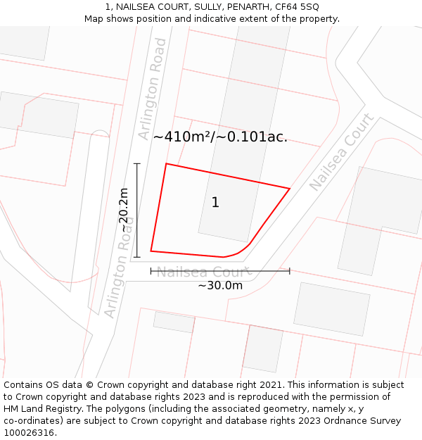 1, NAILSEA COURT, SULLY, PENARTH, CF64 5SQ: Plot and title map