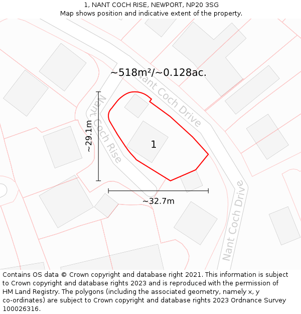 1, NANT COCH RISE, NEWPORT, NP20 3SG: Plot and title map