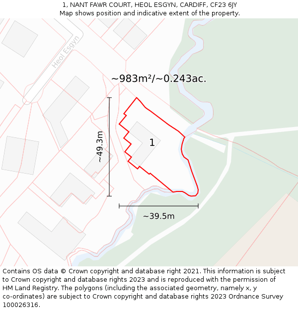 1, NANT FAWR COURT, HEOL ESGYN, CARDIFF, CF23 6JY: Plot and title map
