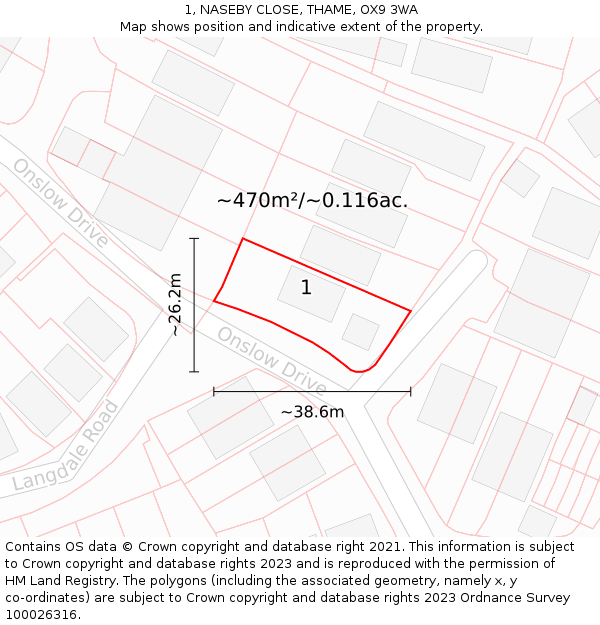 1, NASEBY CLOSE, THAME, OX9 3WA: Plot and title map