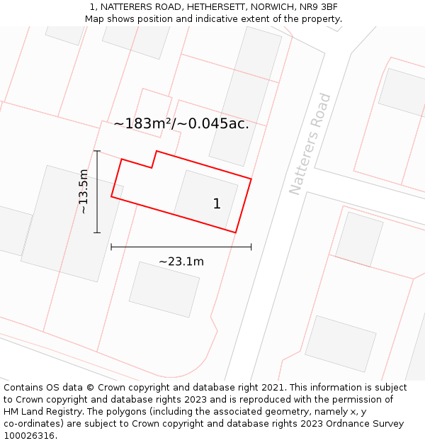 1, NATTERERS ROAD, HETHERSETT, NORWICH, NR9 3BF: Plot and title map