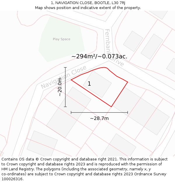1, NAVIGATION CLOSE, BOOTLE, L30 7RJ: Plot and title map