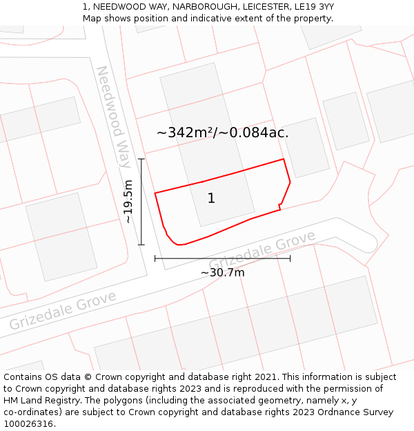 1, NEEDWOOD WAY, NARBOROUGH, LEICESTER, LE19 3YY: Plot and title map