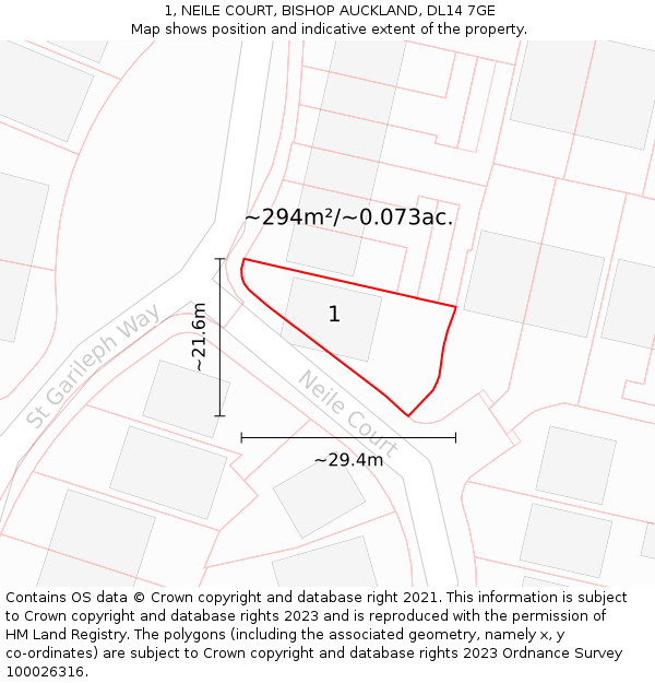 1, NEILE COURT, BISHOP AUCKLAND, DL14 7GE: Plot and title map