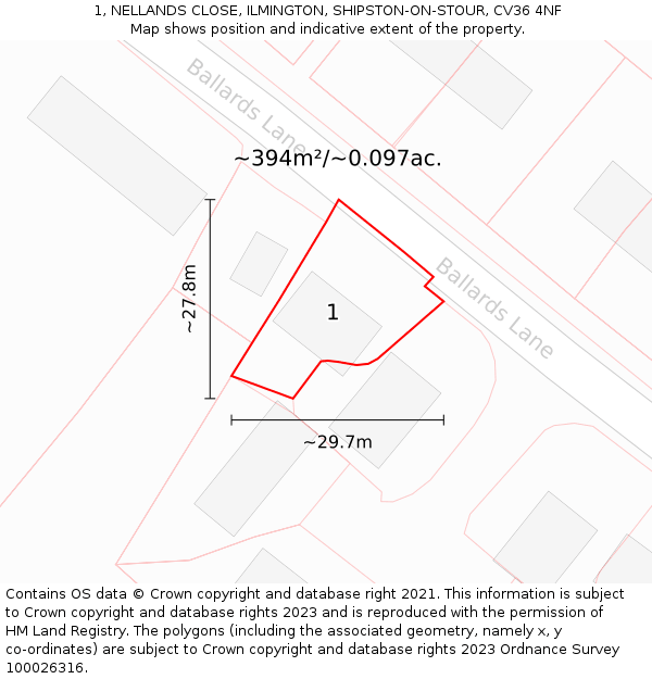 1, NELLANDS CLOSE, ILMINGTON, SHIPSTON-ON-STOUR, CV36 4NF: Plot and title map