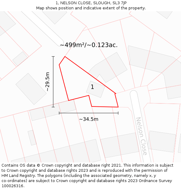 1, NELSON CLOSE, SLOUGH, SL3 7JP: Plot and title map