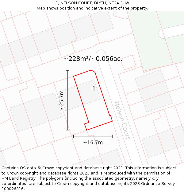 1, NELSON COURT, BLYTH, NE24 3UW: Plot and title map