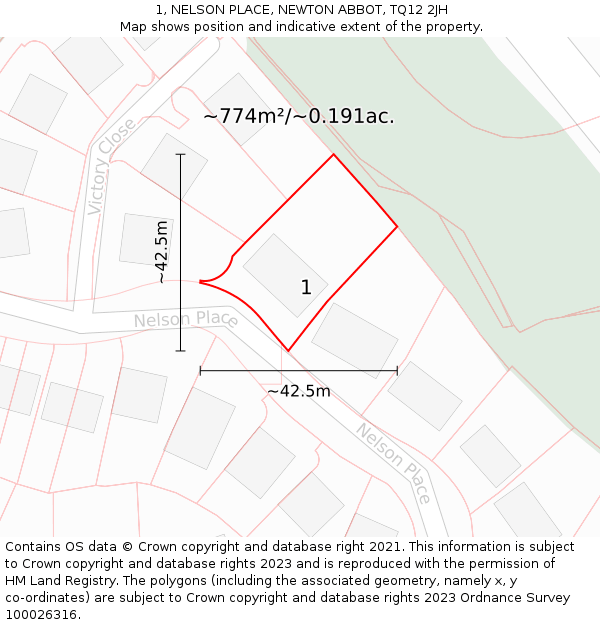 1, NELSON PLACE, NEWTON ABBOT, TQ12 2JH: Plot and title map