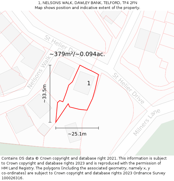 1, NELSONS WALK, DAWLEY BANK, TELFORD, TF4 2FN: Plot and title map