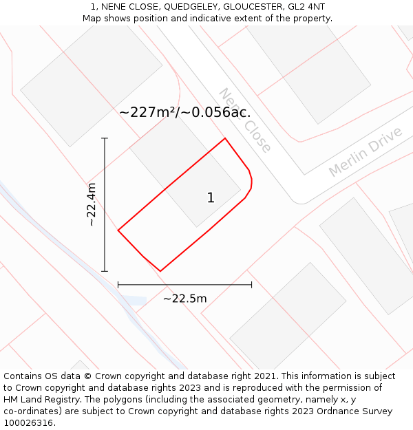 1, NENE CLOSE, QUEDGELEY, GLOUCESTER, GL2 4NT: Plot and title map