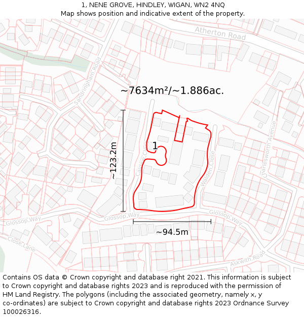 1, NENE GROVE, HINDLEY, WIGAN, WN2 4NQ: Plot and title map