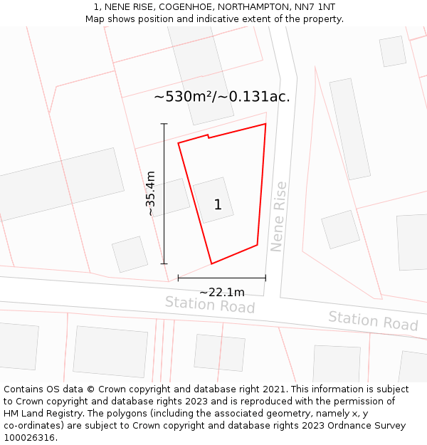 1, NENE RISE, COGENHOE, NORTHAMPTON, NN7 1NT: Plot and title map