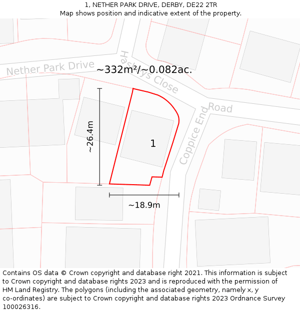 1, NETHER PARK DRIVE, DERBY, DE22 2TR: Plot and title map