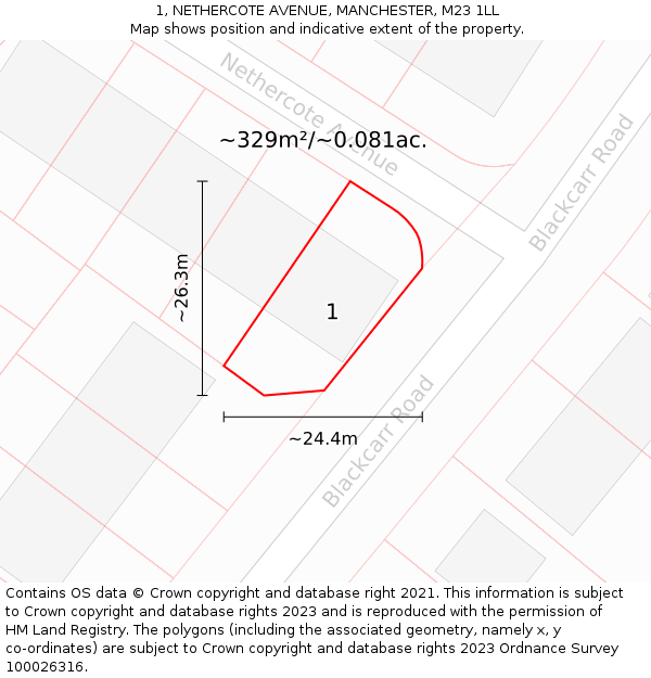 1, NETHERCOTE AVENUE, MANCHESTER, M23 1LL: Plot and title map