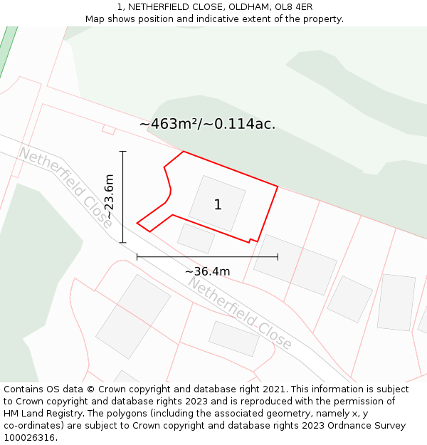 1, NETHERFIELD CLOSE, OLDHAM, OL8 4ER: Plot and title map